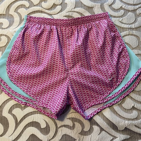 Nike Pants - Nike Tempo Dri Fit Womens Athletic Shorts Pink Pattern Blue Size Small EUC